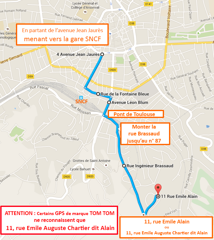 Plan d'accès en venant de la gare SNCF